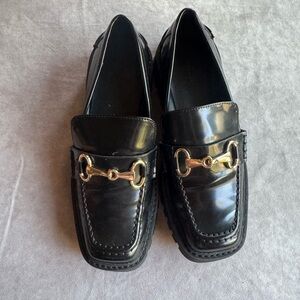 Elegant Black Loafers with Gold Detail